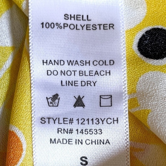 ๐บ W5 Yellow Floral Boho Tie Front Summer Button Down Blouse Size S - Picture 8 of 9